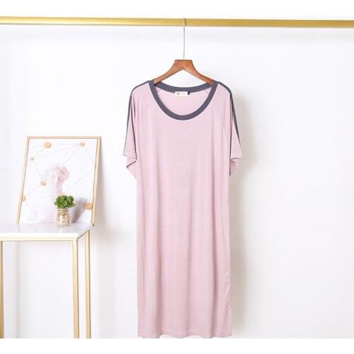 Women O-Neck Knee-Length Nightgown Short Sleeve Modal Large Size Nightdress Summer Solid Sleepshirt Loose Loungewear Home Skirt