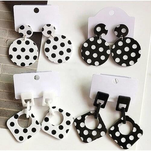 Dot Geometric Earring For Women Newest Black White Stripe Drop Earring Hollow Round Pendant Dangle Earrings Jewelry Accessories