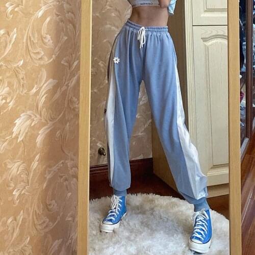 Ladies sprot pants tide brand small daisy loose high waist trousers female students ins net red fashion thin sports casual pants