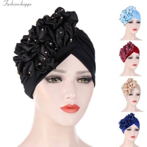 Fashion Turban Caps for Women Big Flower Female Head Wraps Muslim Headscarf Bonnet African Headtie India Hat