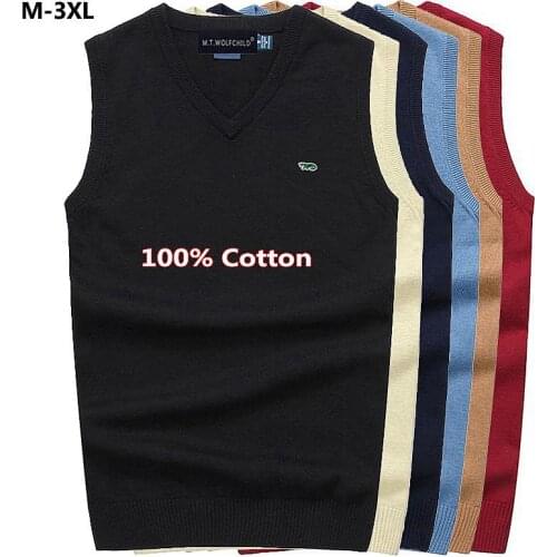 100% Cotton High Quality Autumn New Mens Vest Sleeveless Sweaters Pullovers Casual Knitted Vest Fashion Mens Tops M-3XL