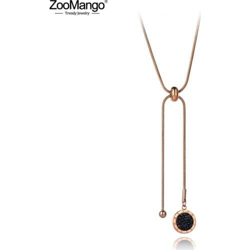 ZooMango Office Style Stainless Steel Roman Numerals Clay Crystal Pendant Necklaces For Women Adjustable Chain Necklace ZN19178