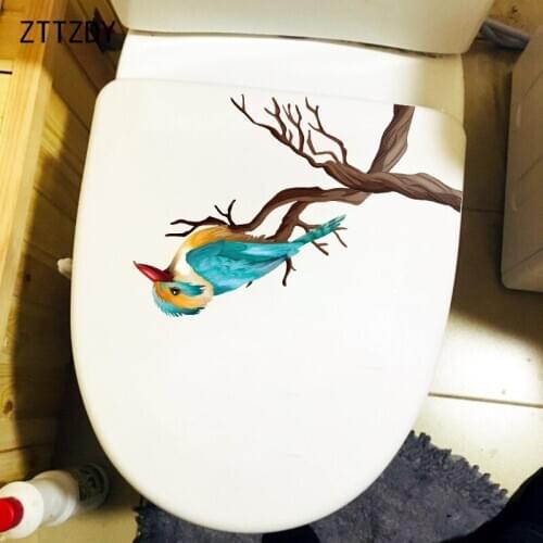 ZTTZDY 23.9×17.5CM Cartoon Bird On Branch Creative Toilet Cover Stickers Funny Home Room Wall Decoration T2-1131