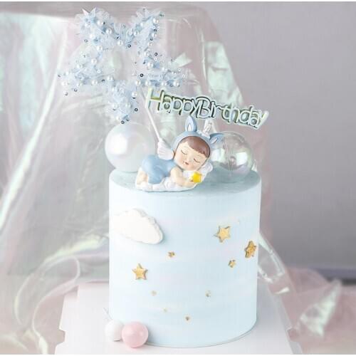 1 pc Cake Topper Cute Star cake Decorations Happy Birthday lace Cake Insert Card Dessert Cupcake Toppers For Birthday Decor