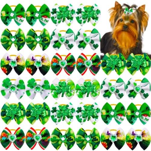 100pcs Dog Bows ST Patricks Dog Accessories Samll Dog Hair Bows Green Pets Dogs Hair Accessories Pet Supplies Small Dogs Bows