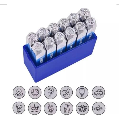 12pcs/set Cute Metal Stamps Craft Punch Jewelry DIY Tools Bracelet Tag Animal Patterns Custom Logo Stamping