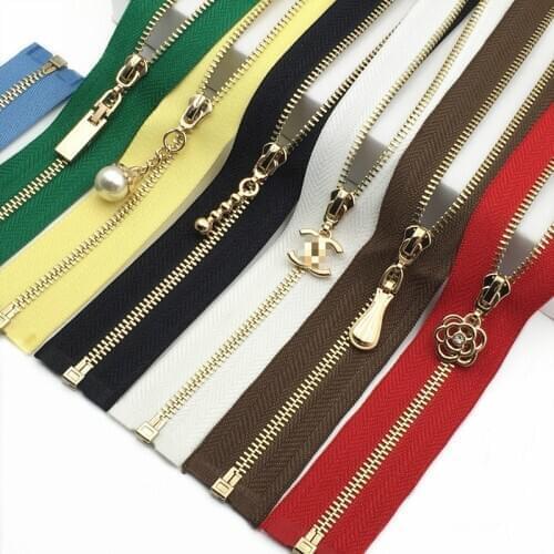 2pcs/lot 3# 45cm To 80cm Metal Zipper Fashion Decorative Slider Pearl Flower for Jacket Coat Sportswear Sewing Accessories