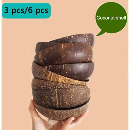 3 pcs/6pcs bowl set Natural coconut bowl environmental soup noodle rice bowl wooden fruit container handicraft kitchenware bowl