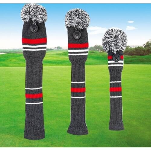 3pcs/set Golf Club Headcovers #1 #3 #5 Premium Knitted Pom Pom Wood Cover Vintage Knit Socks Head Covers-For Driver Fairway Wood