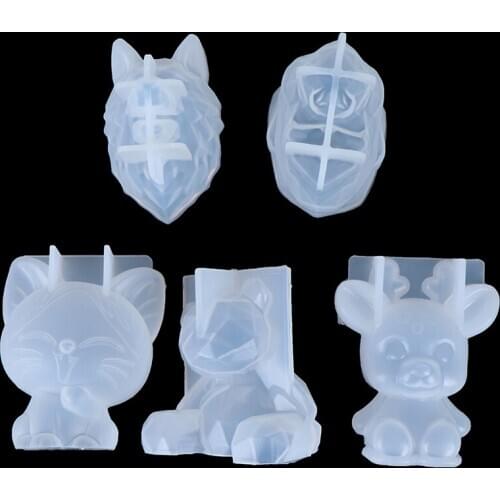 3D Silicone Animal Mold Diy Geometry Stereo Bear Deer Cat Tiger Orangutan Mold Decoration Ornament Mold Cake Tool