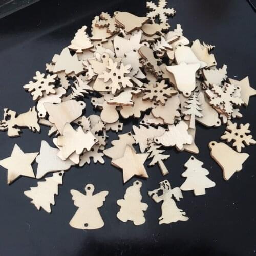 50 Mini Christmas Wood Ornament Christmas Snowflake Christmas Tree DIY Wooden Craft Christmas Tree Home Decoration