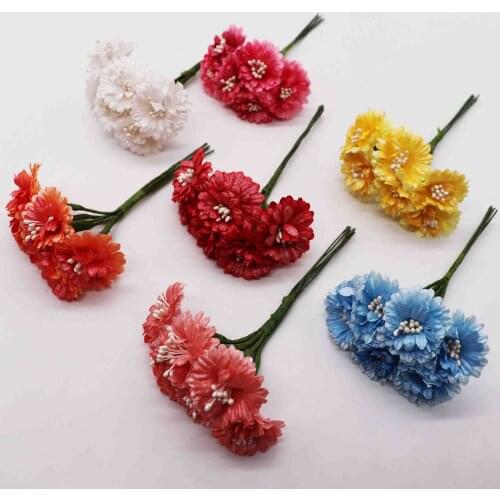 6pcs Silk Stamen Daisy Artificial Flowers Bouquet For Wedding Decoration DIY Scrapbooking Handmade Wreath Fake Flowers