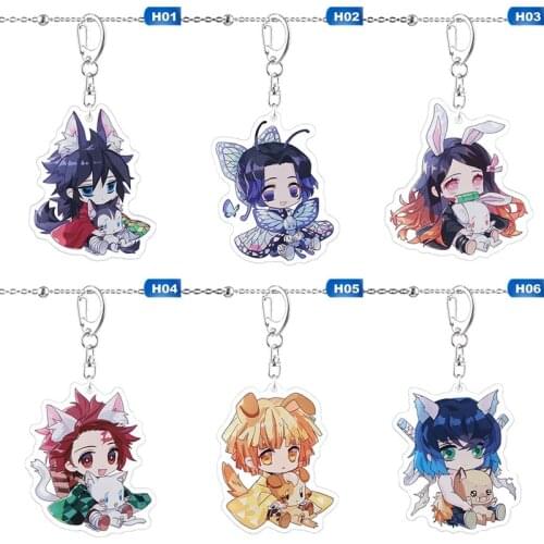 Anime Demon Slayer Cartoon Cute Keychain Cosplay Figure Tanjirou Double Sided Transparent Acrylic Funny Jewelry Fans Gift
