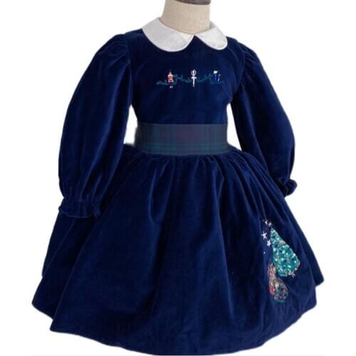 Baby Girls Lolita velvet princess Dress vintage Spanish Embroidered Princess Petal Collar Temperament Cute ball gown birthday pa
