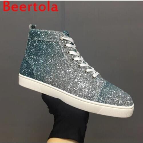 Beertola Mens Casual Shoes Designers Zapatos De Hombre 2019 Sequin Cloth Fashion Men Flats Shoes Party Big Size Mixed Color