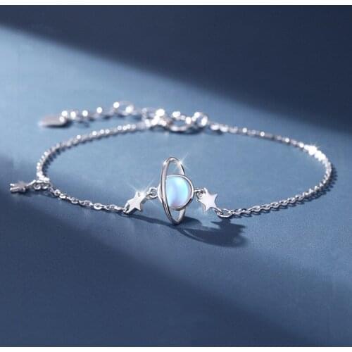 925 Sterling Silver Moonstone Planet Tassel Star Bracelet &Bangle For Women Girls Party Jewelry SL171