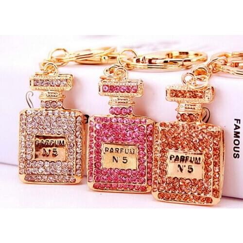 ZWPON Pave Rhinestone Crystal Twinkling Perfume Bottle Keychain Keyring Gift For Girls Handbag Chram Dancing Key Chain Wholesale