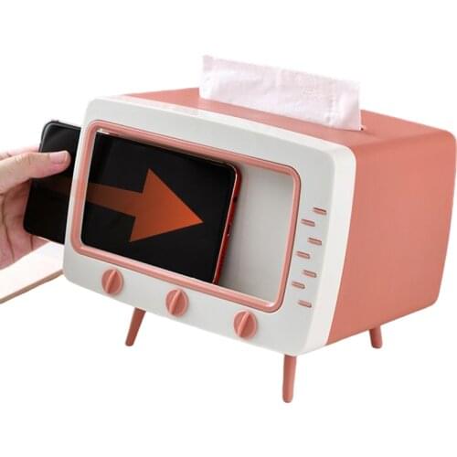Tissue Box TV Shaped Cell Mobile Phone Holder Flexible Dispenser Storage Napkin Case Organizer Phones Stand Support Telephone