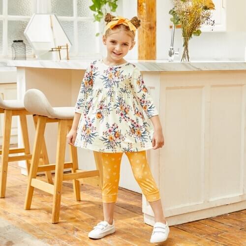 PatPat 2020 New Autumn and Spring 3-piece Baby Pretty Floral Dress Top and Polka Dots Pants with Headband Sets Kids Girl Clothes
