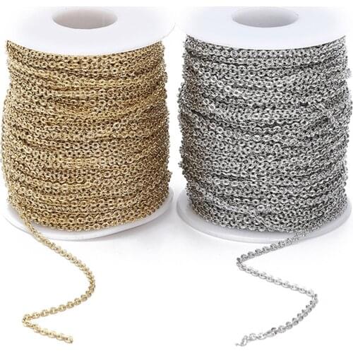 Doreen Box Stainless Steel Cross Embossed Chain Earring Anklet Necklace Jewelry Making DIY Handcrafts Supplies 2.8x2.3mm，1 M