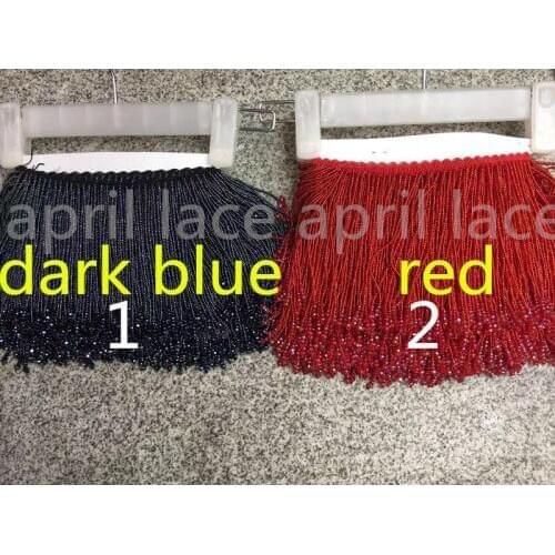 DX0013 # 5 yards /bag 15cm dark blue/ red round beads pendant satin ribbon fringe tassel for garment/decorative/wedding dress