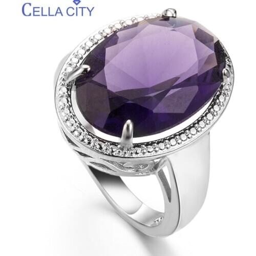 Cellacity Classic Silver 925 Jewelry Amethyst Silver Rings For Women With Oval Shaped Gemstones Engagement Female Gift Wholesale