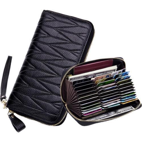 RFID Wallet for Women Genuine Leather Female Travel Purse Zipper Womens Wallet 36 Card Holder мини кошелек жен