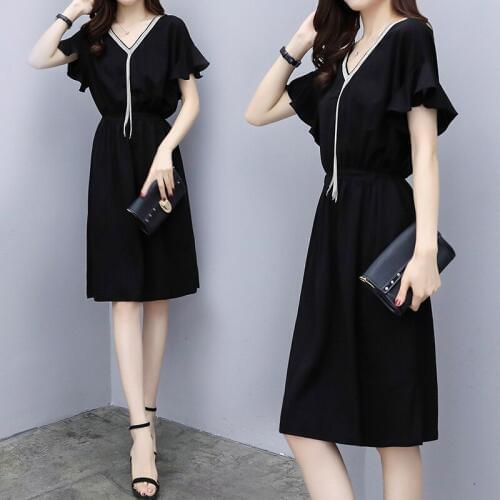 Summer fashion slim belly tummy age dress waist micro fat sister long dress womens clothing V-Neck dresses women outfits