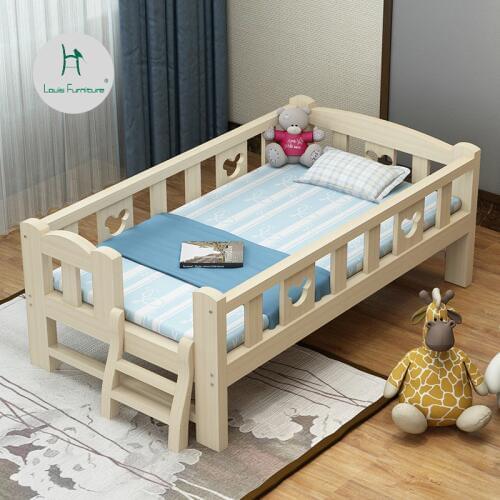 Louis Fashion Children Beds Solid Wood Splicing with Guardrail