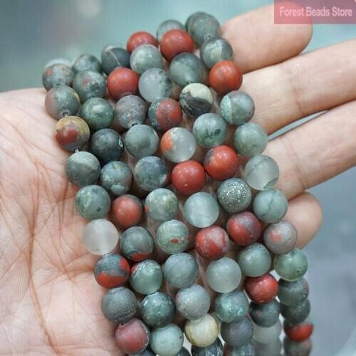 Matte African Blood Stone Loose Round Beads Diy Charms Bracelet Earrings for Jewelry Making 4 6 8 10 12MM 15" Strand Wholesale