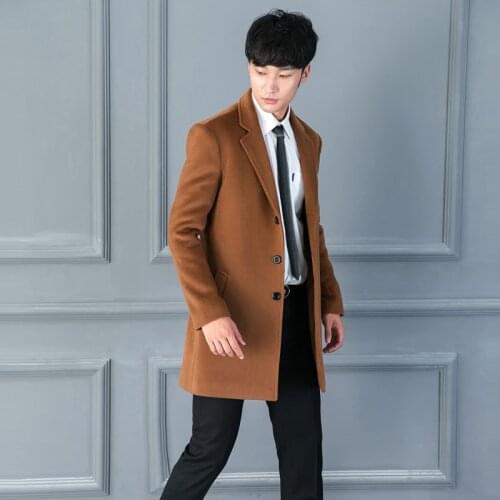 NEW Brand Korean Fashion Mens Woolen Coat Medium Length Single Breasted Brown Wool Trench Coats Male Fashion Causal Top 5XL