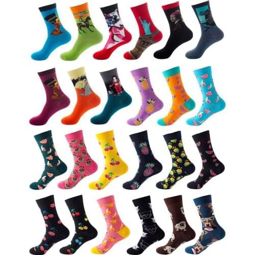 Socks Womens Painting Design Fruit Banana Watermelon Cartoon Cat Personality Harajuku Skateboard Male Funny Happy Cute Socks