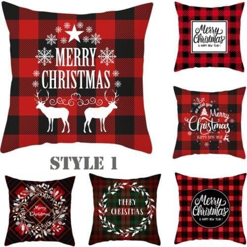 New 45 * 45cm Red Merry Christmas Deer Plaid Geometric Pillow Case Cushion Cover For Home Decoratives Pillowcase Soft