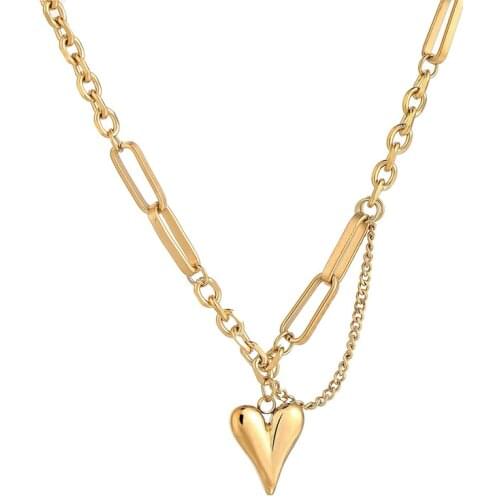 Gold Necklace,18K Gold Plated Heart Necklace, Stainless Steel Chain