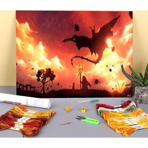 Scenery Sunset Summoning Printed 11CT Cross-Stitch DIY Embroidery Patterns DMC Threads Handicraft Handmade Handiwork Decor