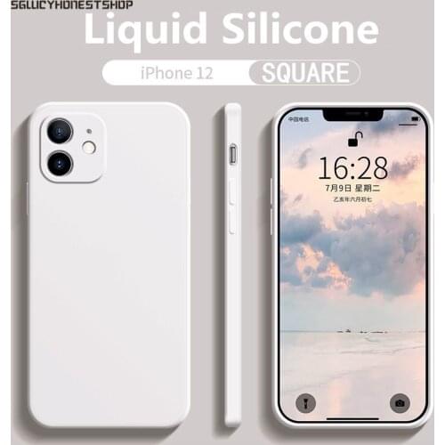 Luxury Original Square Liquid Silicone Case For iPhone 12 11 Pro Max Mini X XR XS Max 7 8 6s Plus SE 2020 Shockproof Soft Cover