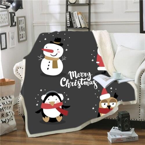 Christmas Penguin Cartoon Drawing Sherpa Blanket on Bed Cute Animals Plush Throw Blanket Bedspread Christmas Sofa Bed Blanket