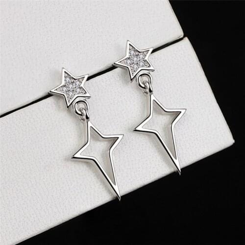 925 Sterling Silver Tassel Cross Star Charm Stud Earrings For Women Girl Elegant Party Jewelry eh1151