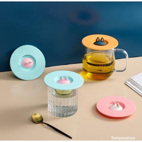 Cartoon Style Silicone Cup Lid Coffee Cup Dustproof Seal Cover Heat Resistant Leakproof Air Seal Cover Kitchenware