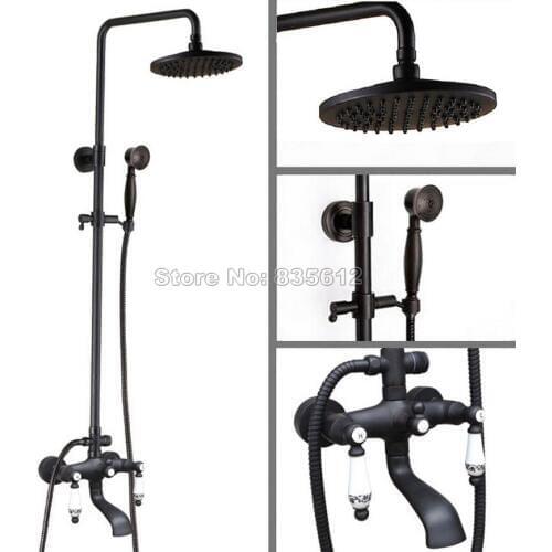 Bathroom Rain Shower Faucet Set Black Oil Rubbed Bronze Wall Mounted Bath Tub Shower Mixer Tap with 8 inch Shower Head Whg125