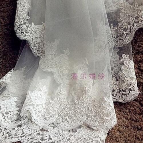 White ivory Wedding Accessories Lace 3M Cathedral Length White Bride Veil Lace Mantilla