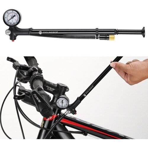 Bicycle Manual Light Front Fork Shock Absorber Rear Pump w/ Tire Pressure Gauge