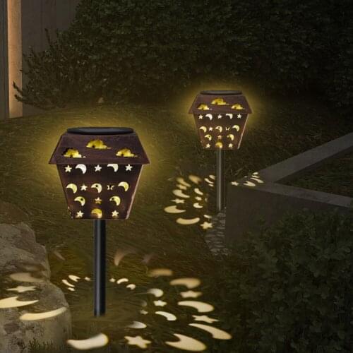 LED Solar Light Hollow Wrought Iron Lantern Lawn Stake Lamps Garden Decor Waterproof Lawn Stakes Lamps for Home Garden Courtyard