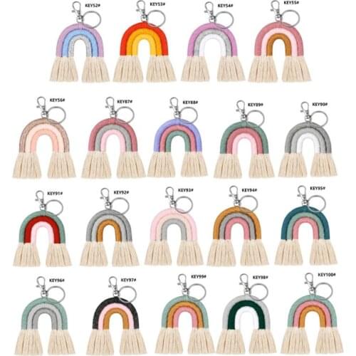 U90E Weaving Rainbow Keychains for Women Boho Handmade key Holder Keyring Macrame Bag Charm Car Hanging Jewelry Gifts