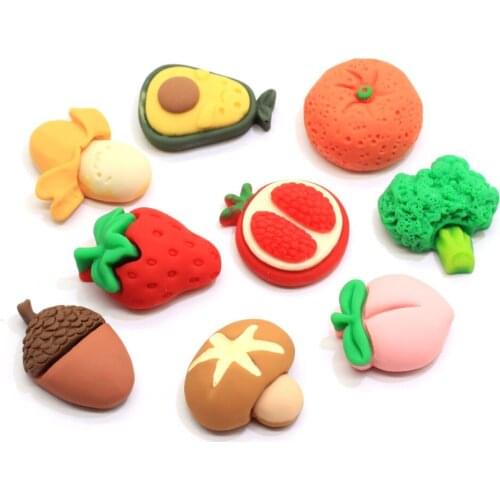 Assorted 20MM Resin Fruit Flatback Cabochons Miniature Resin Fruit Vegetables Cabochons Bulk Flat Back Embellishments C
