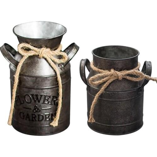 Flower Bucket Farmhouse Jug Vase Iron Ornaments Retro Add Vibrant Arts For Indoor/outdoor/home/office Flowerpot