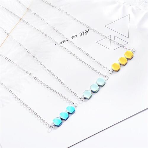WYEAIIR Geometric Hexagon Color Fresh Simple 925 Sterling Silver Clavicle Chain Female Necklace