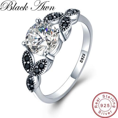 [BLACK AWN] 925 Sterling Silver Ring Fine Jewelry Trendy Engagement Bague Wedding Rings for Women Size 5 6 7 8 9 10 C035