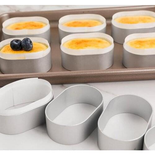 10pcs Oval Semi-Cooked Cheese Aluminum Mold With 100pcs Cheese Cake Mold Semi-Cooked Cheese Edge Release Paper Cake Setting Tool
