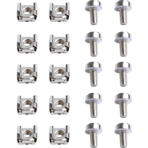 10 Pack Lot - M6*20 Rack Mount Cage Nuts & Screws w/ Washers - Square Clips